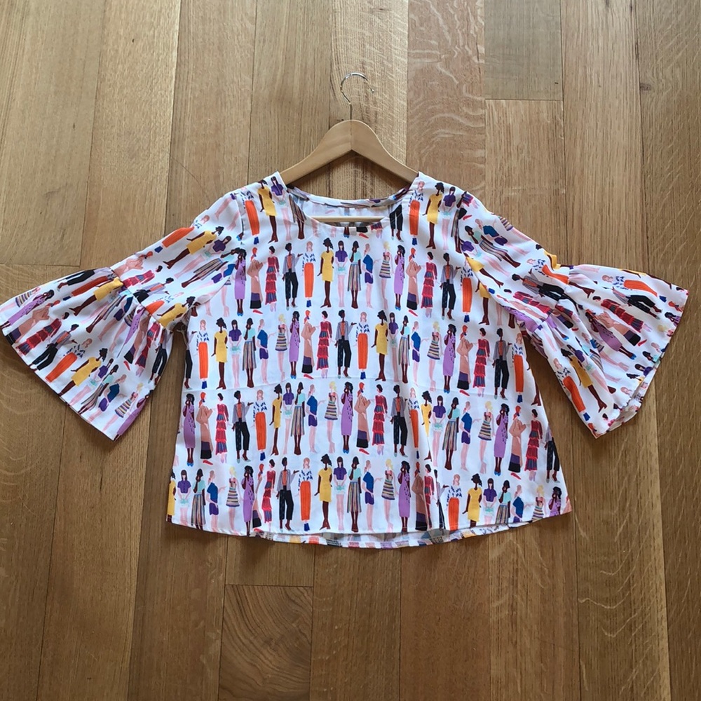 3/4 ruffle sleeve with fashion sketch print